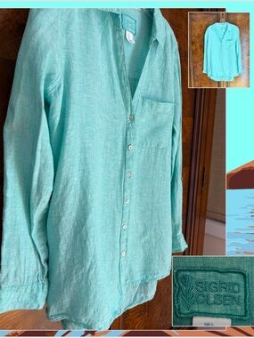Sigrid Olsen 100% Linen Blouse Coastal Style Quiet Luxury / Minimalist